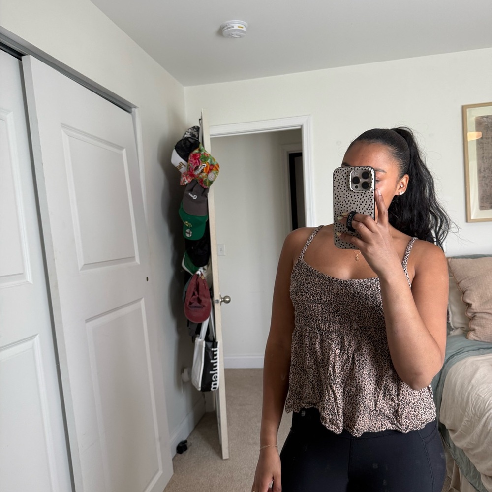 URBAN Romantics Leopard Print Smocked Camisole Top